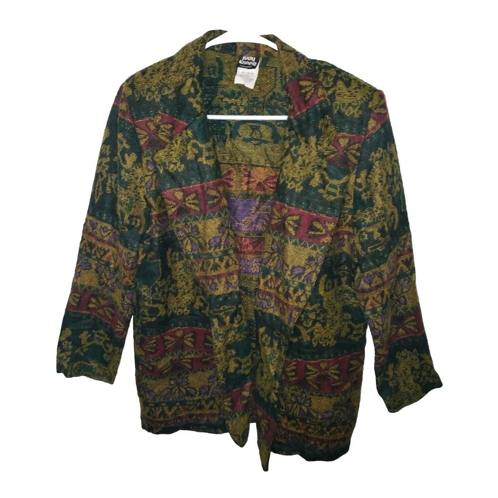 Judy Knapp Multicolor Motif Jacket Blazer Long Size Large